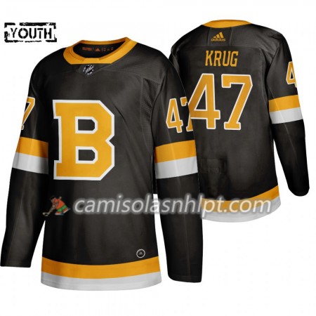 Camisola Boston Bruins Torey Krug 47 Adidas 2019-2020 Preto Authentic - Criança